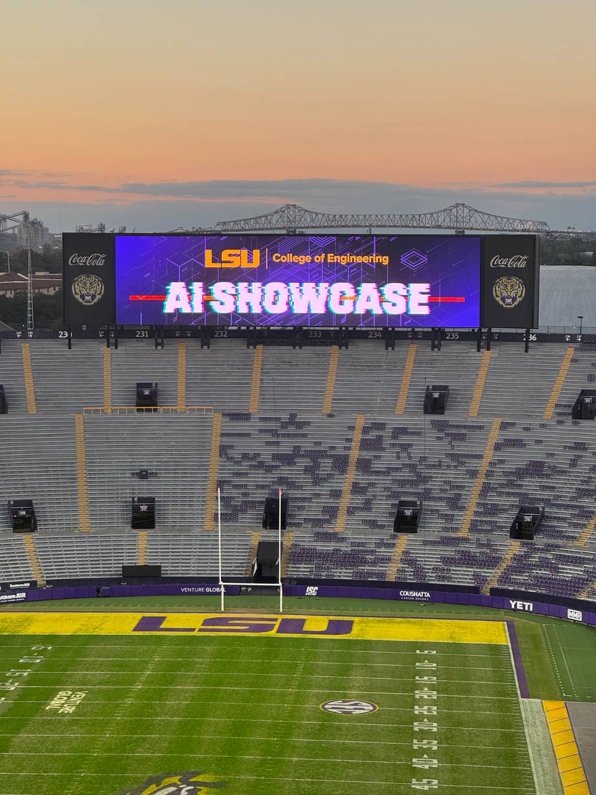 Tiger Stadium sign that says LSU College of Engineering AI Showcase Tiger Stadium sign that says LSU College of Engineering AI Showcase