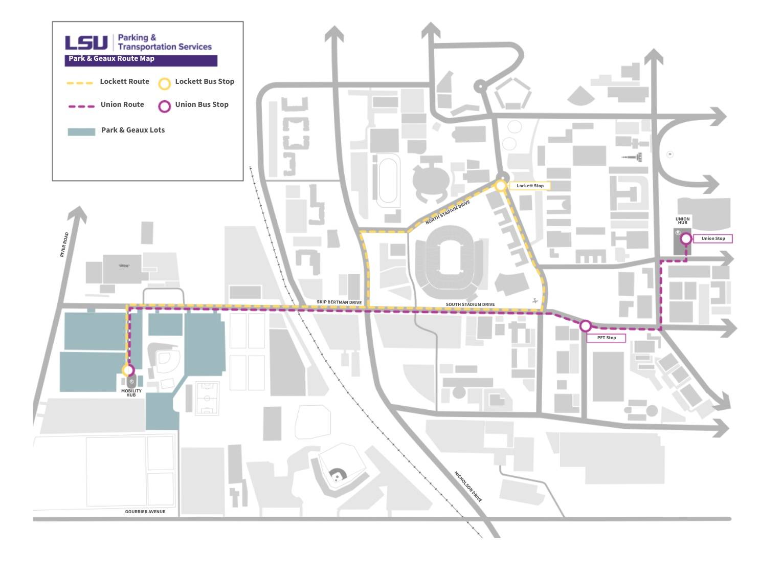 Map of LSU Park & Geaux Route