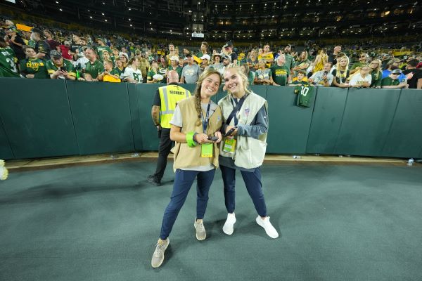 Julia Palin portrait with fellow New England Patriots intern inside stadium