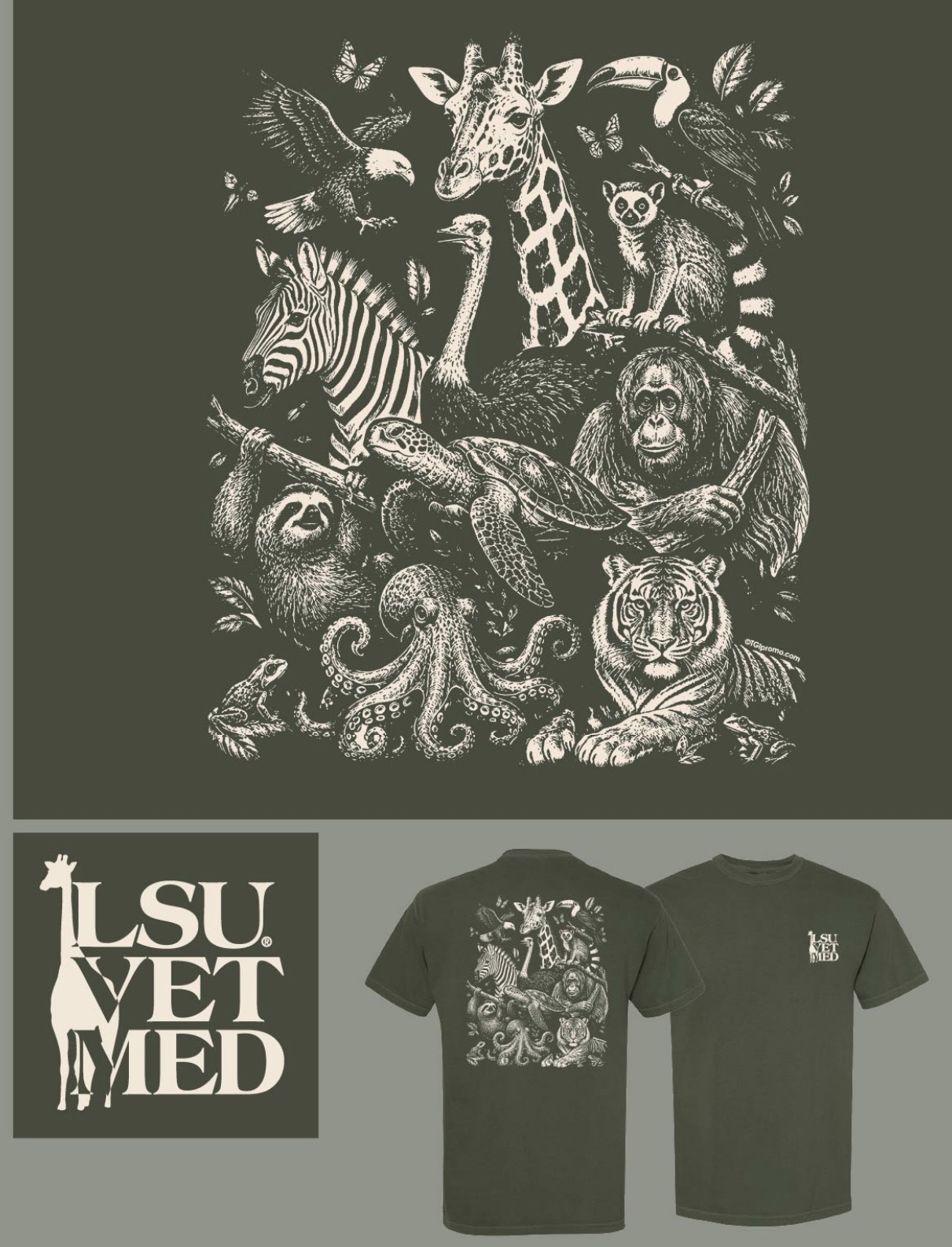 t-shirt with a group of exotic animals