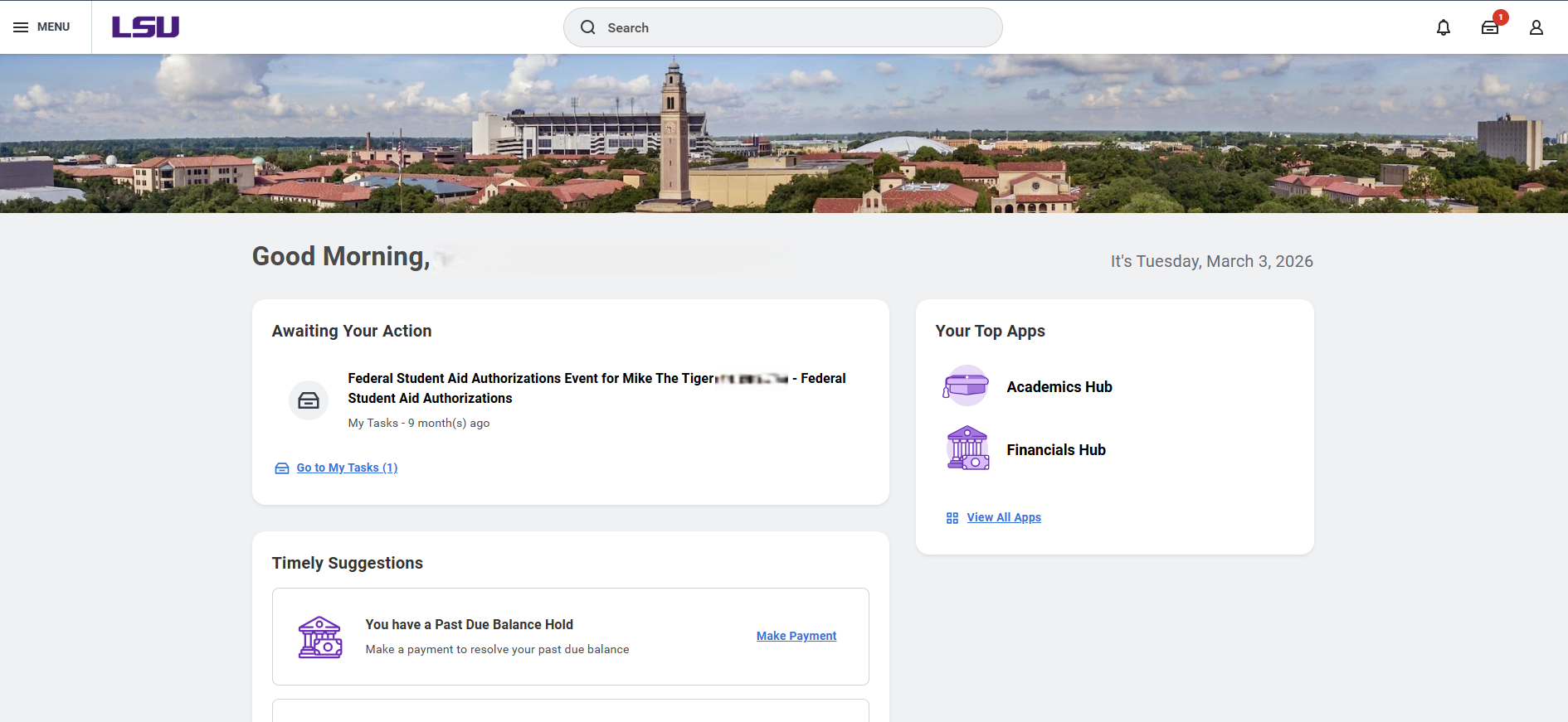 Current view of Workday homepage